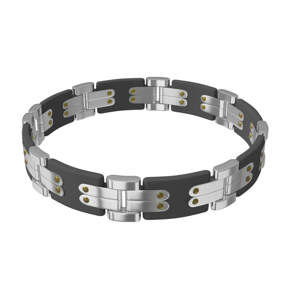 LH1025-28.jpg Strikingly Elegant Urban Stainless Steel Mens Black Rugged Bracelet - Image 1
