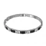 Stainless Steel Mens Black Enamel Link Bracelet
