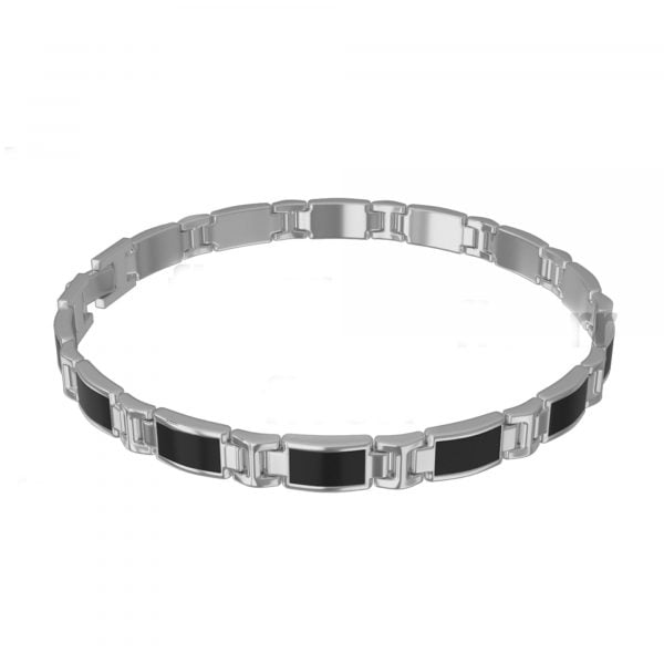 Stainless Steel Mens Black Enamel Link Bracelet - Image 1
