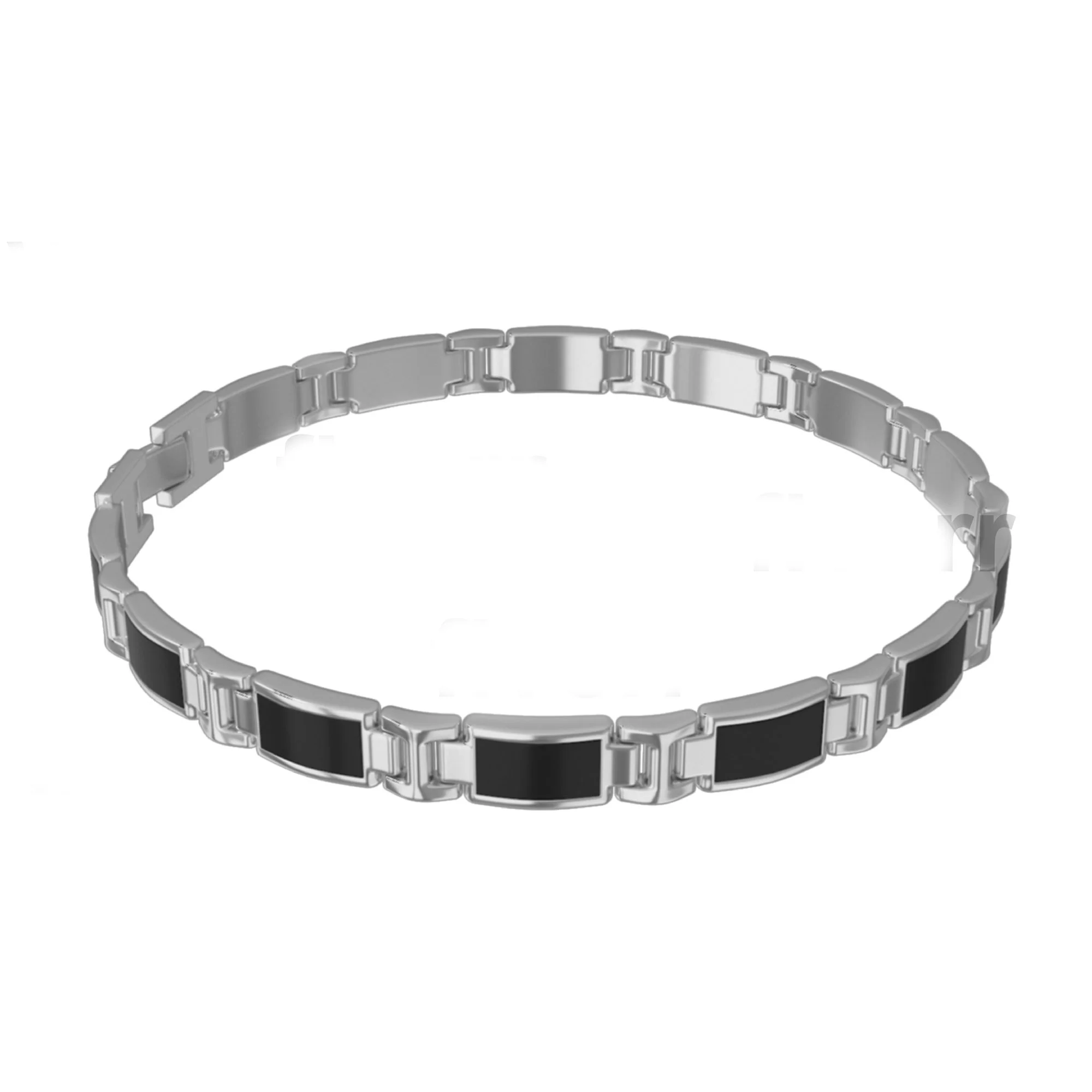 LH2510-12.jpg Stainless Steel Mens Black Enamel Link Bracelet - Image 1