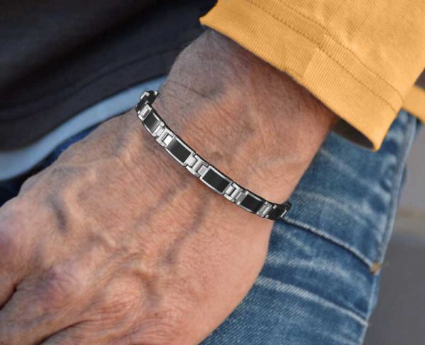 Stainless Steel Mens Black Enamel Link Bracelet - Image 4