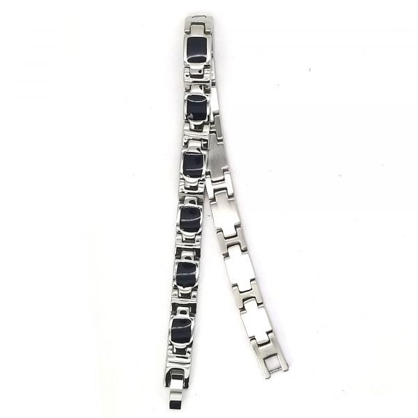 Stainless Steel Mens Black Enamel Link Bracelet - Image 3