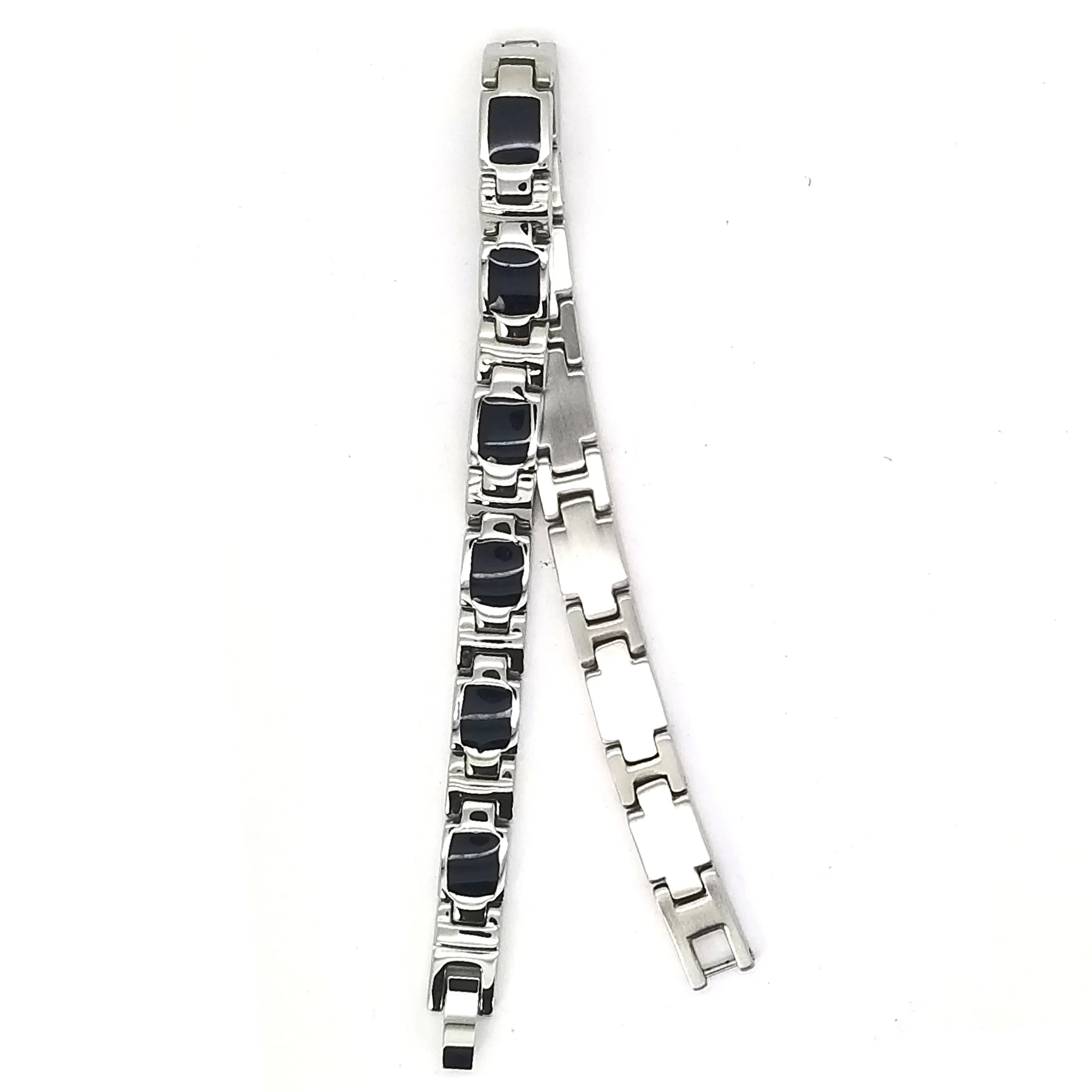 Stainless Steel Mens Black Enamel Link Bracelet - Image 3