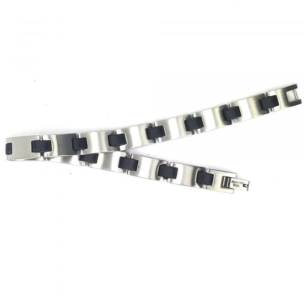 Stainless Steel & Rubber Men's Link Bracelet - Image 2