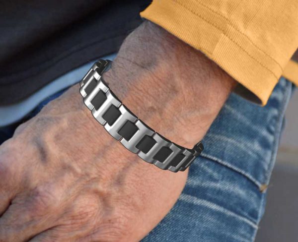 Stainless Steel & Black Rubber Men's Bracelet - Image 3