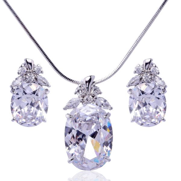 Cubic Zirconia Necklace and Earrings Set - Image 1