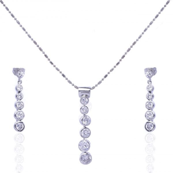 Cubic Zirconia Bubble Pendant Necklace Set - Image 1