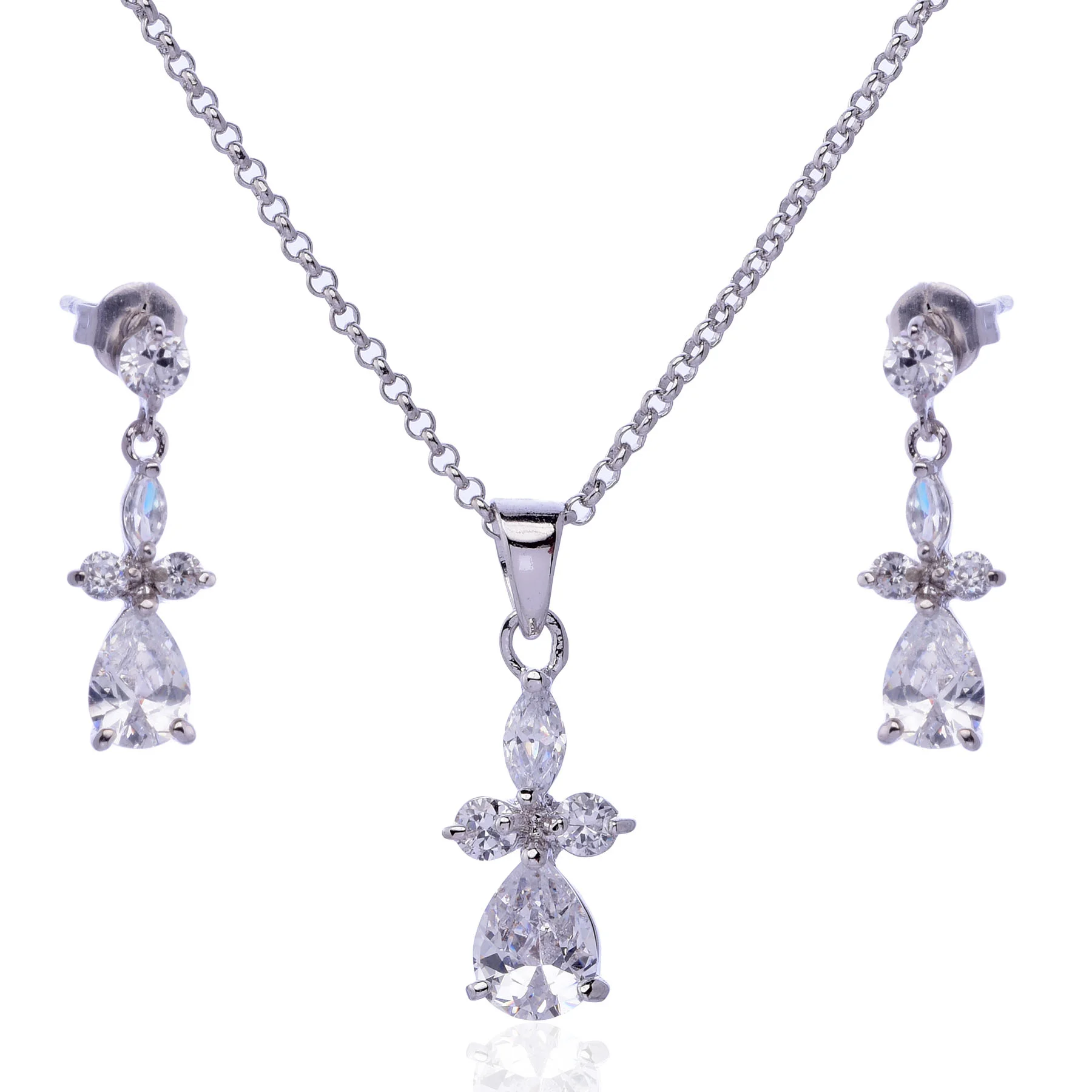 LNE0029-9.jpg Cubic Zirconia Briolette Necklace Set — LNE0029-9 - Image 1