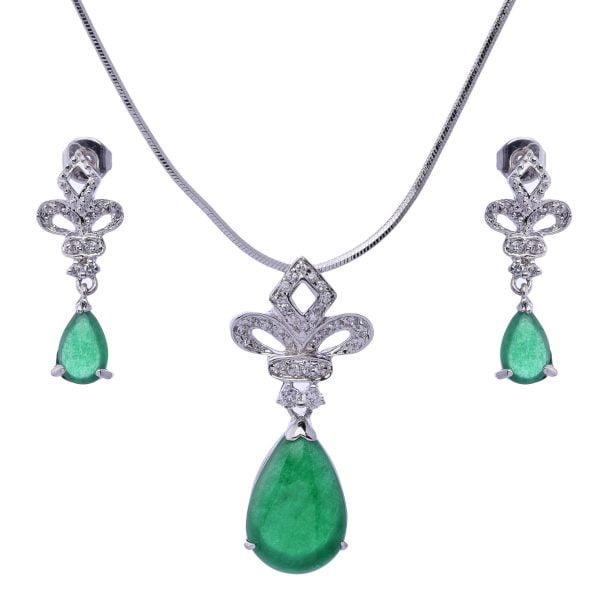 LNE0032-18.jpg Cubic Zirconia & Jade Fleur De Lis Necklace Set - Image 1