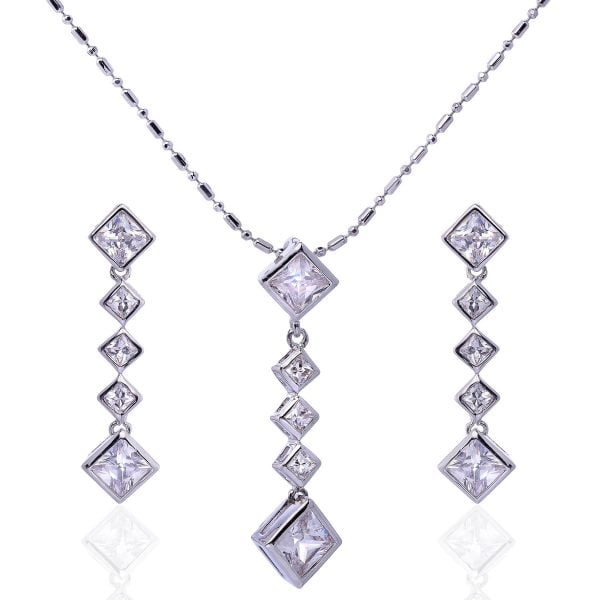 Five Stone Diamond Cubic Zirconia Pendant Necklace Set - Image 1