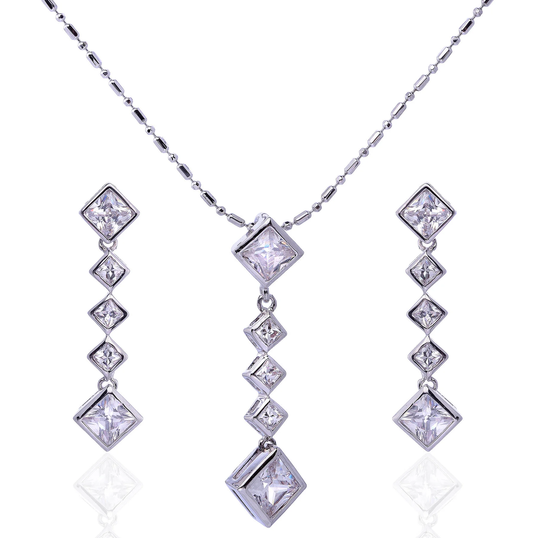 Five Stone Diamond Cubic Zirconia Pendant Necklace Set - Image 1
