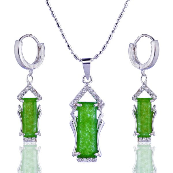LNE119-12.jpg Cubic Zirconia Diamond Accented Jade Jewelry Set - Image 1