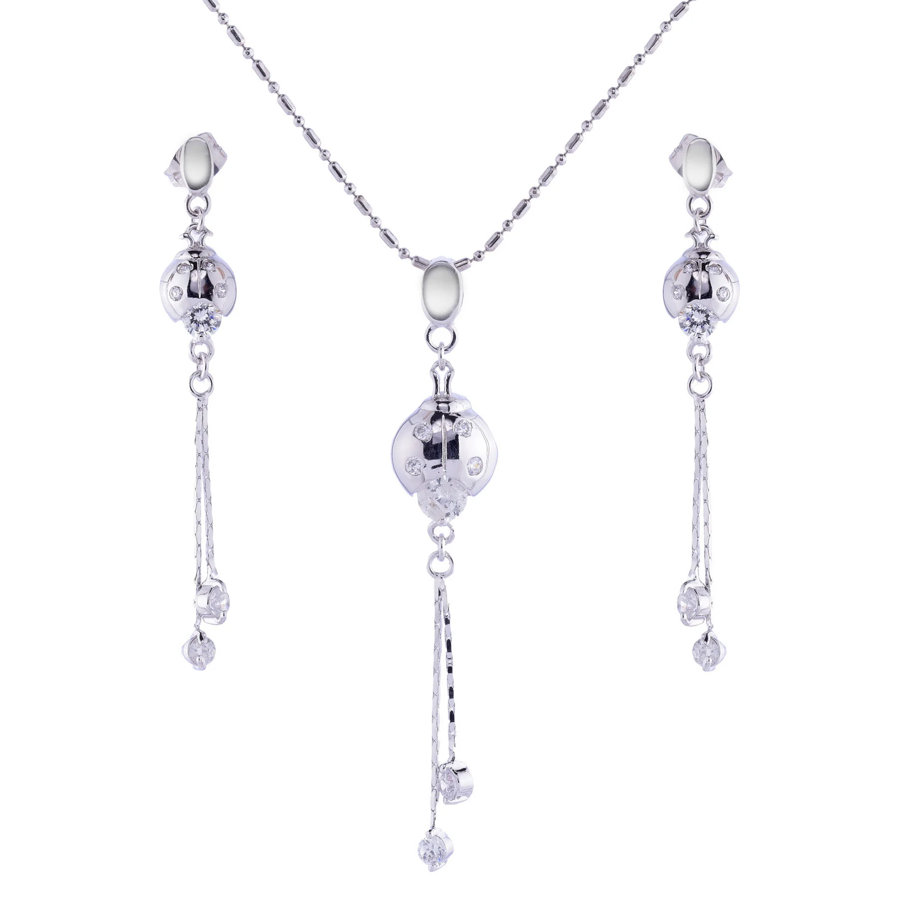 LNE143-16.jpg Cubic Zirconia Accented Ladybug Jewelry Set - Image 1