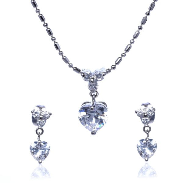 LNE169-11.jpg CZ Heart Necklace Earring Set - Image 1