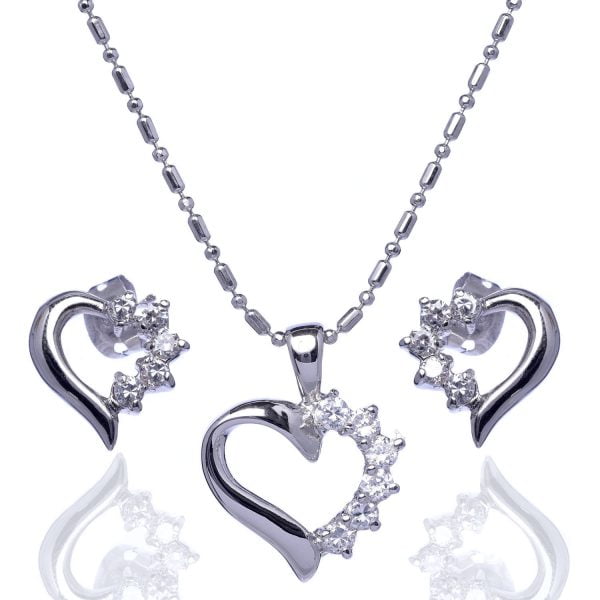 LNE239-11.jpg CZ Diamond Accented Heart Necklace and Earrings Set - Image 1