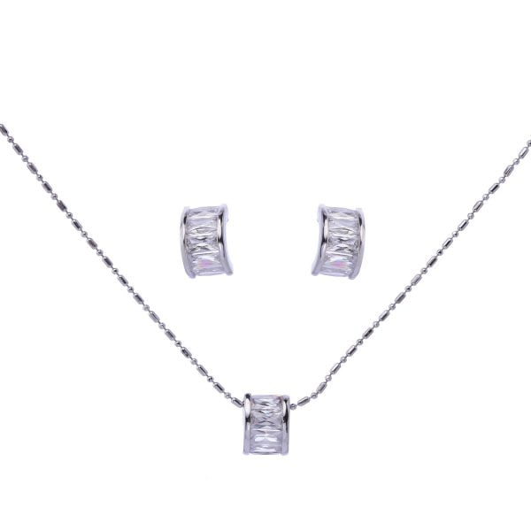 LNE244-12.jpg Semi Circle Cubic Zirconia Pendant Necklace Set - Image 1