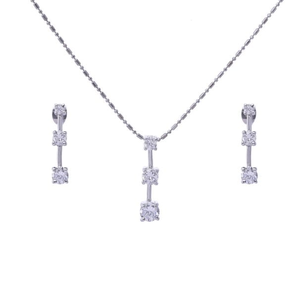 LNE247-11.jpg Three-stone Cubic Zirconia Pendant Necklace Set - Image 1