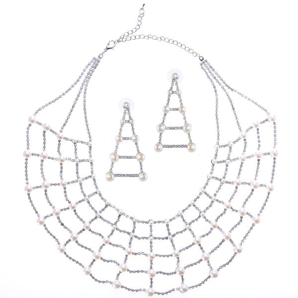 Postmodern Rhinestone Pearl Necklace Set - Image 1