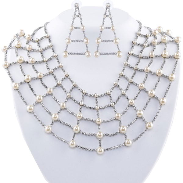 Postmodern Rhinestone Pearl Necklace Set - Image 5