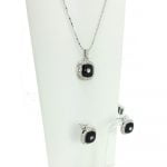Square Enamel Crystal Pendant Necklace Set