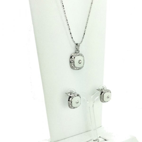 Square Enamel Crystal Pendant Necklace Set - Image 2