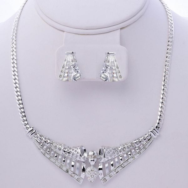 LNE307-S-21.jpg Mid-Century Gold Choker Necklace and Earrings Set - Image 1