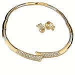 Art Deco Diamond Accented Gold Collar Necklace and Earrings Set