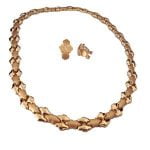 Mid-Century Gold Choker Necklace and Earrings Set