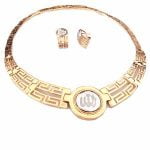 Art Deco Gold Diamond Accented Collar Necklace and Earrings Set