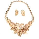 Baroque Gold Diamond Accented Filigree Choker Necklace and Earrings Set