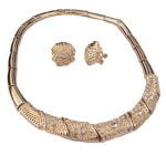 Art Deco Diamond Accented Gold Collar Necklace and Earrings Set