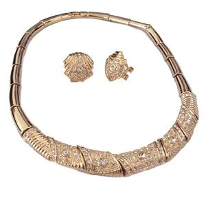 Art Deco Diamond Accented Gold Collar Necklace and Earrings Set — LNE316-26 - Image 1