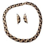 Mid-Century Diamond Accented Enamel Gold Choker Necklace and Earrings Set