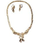 Mid-Century Diamond Accented Gold Choker Necklace and Earrings Set
