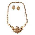 Mid-Century Diamond Accented Gold Choker Necklace and Earrings Set