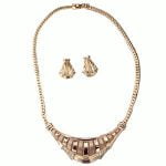 Mid-Century Diamond Accented Gold Choker Necklace and Earrings Set