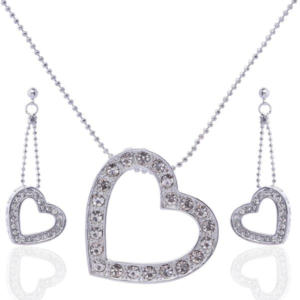 Rhinestone Accent Heart Necklace Set - Image 1