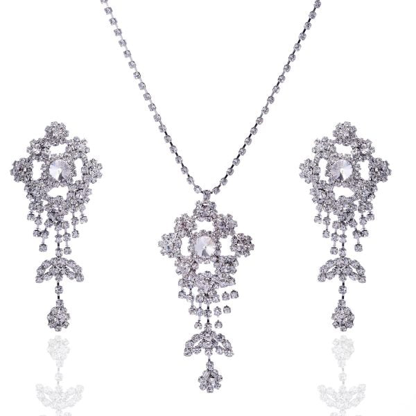 LNE382-30.jpg Art Deco Rhinestone Necklace Earring Set - Image 1