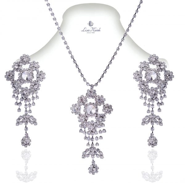 Art Deco Rhinestone Necklace Earring Set - Image 3
