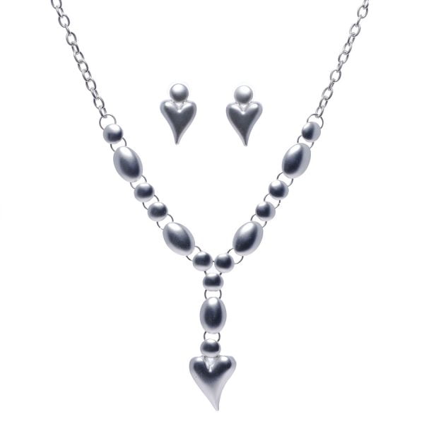 Brushed Silver Heart Necklace Set - Image 1