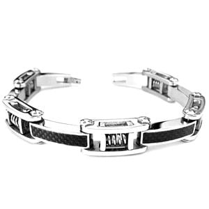 LSB278-17.jpg Stainless Steel Carbon Fiber Men's Link Bracelet - Image 1