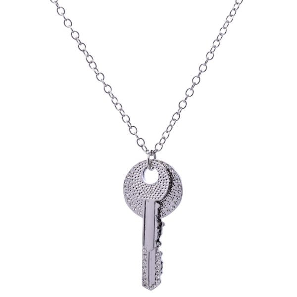 Diamond CZ Accented Double Key Pendant Necklace - Image 1