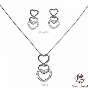 NE2142-13.jpg CZ Diamond Accented Triple Heart Necklace Set - Image 1