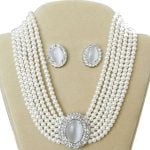 Lady Di Diamond Accented Oval Pearl Choker Necklace Set