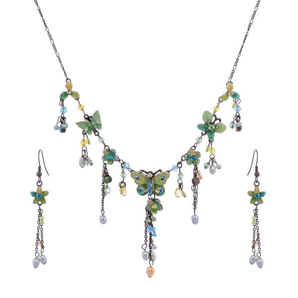 Victorian Enamel Rhinestone Crystal Necklace Set-NEC009 - Image 3