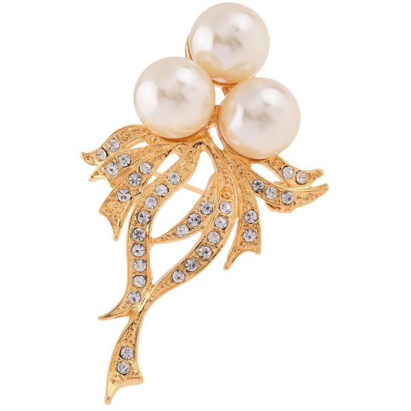 Edwardian Rhinestone Pearl Gold Brooch - Image 1