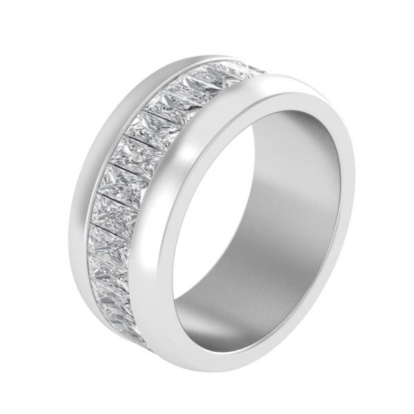 Chanel Set Baguette Emerald Cut CZ Diamond Stainless Steel Unisex Ring - Image 1