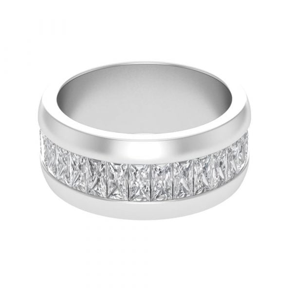 Chanel Set Baguette Emerald Cut CZ Diamond Stainless Steel Unisex Ring - Image 3