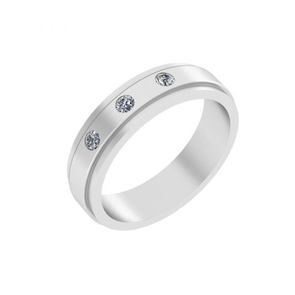 Stainless Steel Unisex 3 Diamond CZ Engagement Ring - Image 1