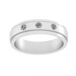 Stainless Steel Unisex 3 Diamond CZ Engagement Ring - Image 2
